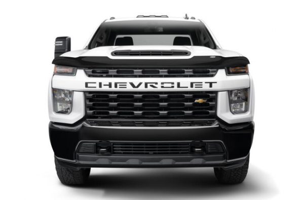Dark AVS Bugflector II installed on the front of a Chevy truck. Find truck accessories in Edmonton.